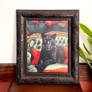 Fancy Black Panther on Vintage Couch Moody Floral Canvas Art Print Ornate Frame